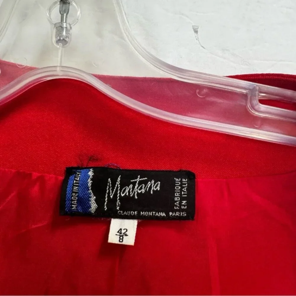 CLAUDE MONTANA Vintage 80s Tailored Blazer Jacket Futuristic Top Rare Red Wool 8 - Picture 8 of 16